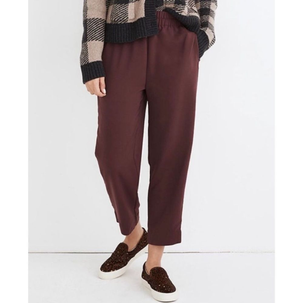 Madewell Houston Pull On Trouser Cropped Burgundy Pants Large NWOT